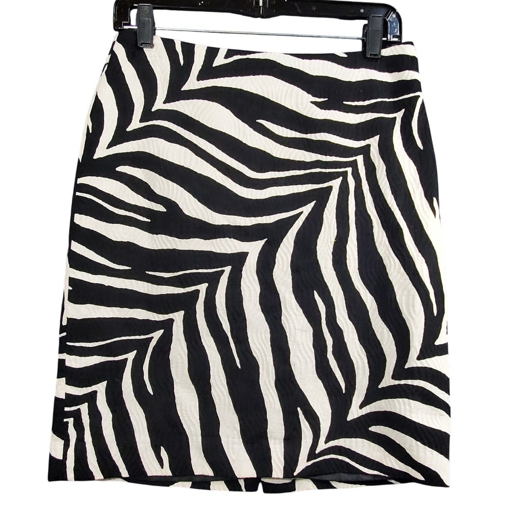 Talbots Petites Zebra Print Cotton Pencil Skirt Black White Size 6P Animal Print